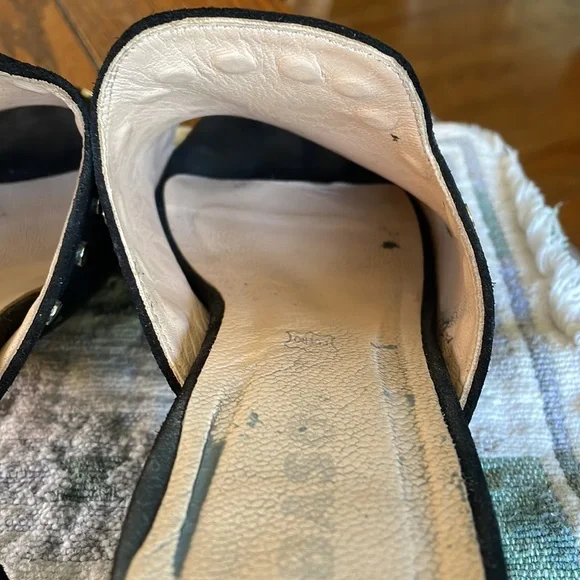 Basaco Black Suede Peep Toe Heeled Slides 39 Made in Spain - Picture 6 of 8